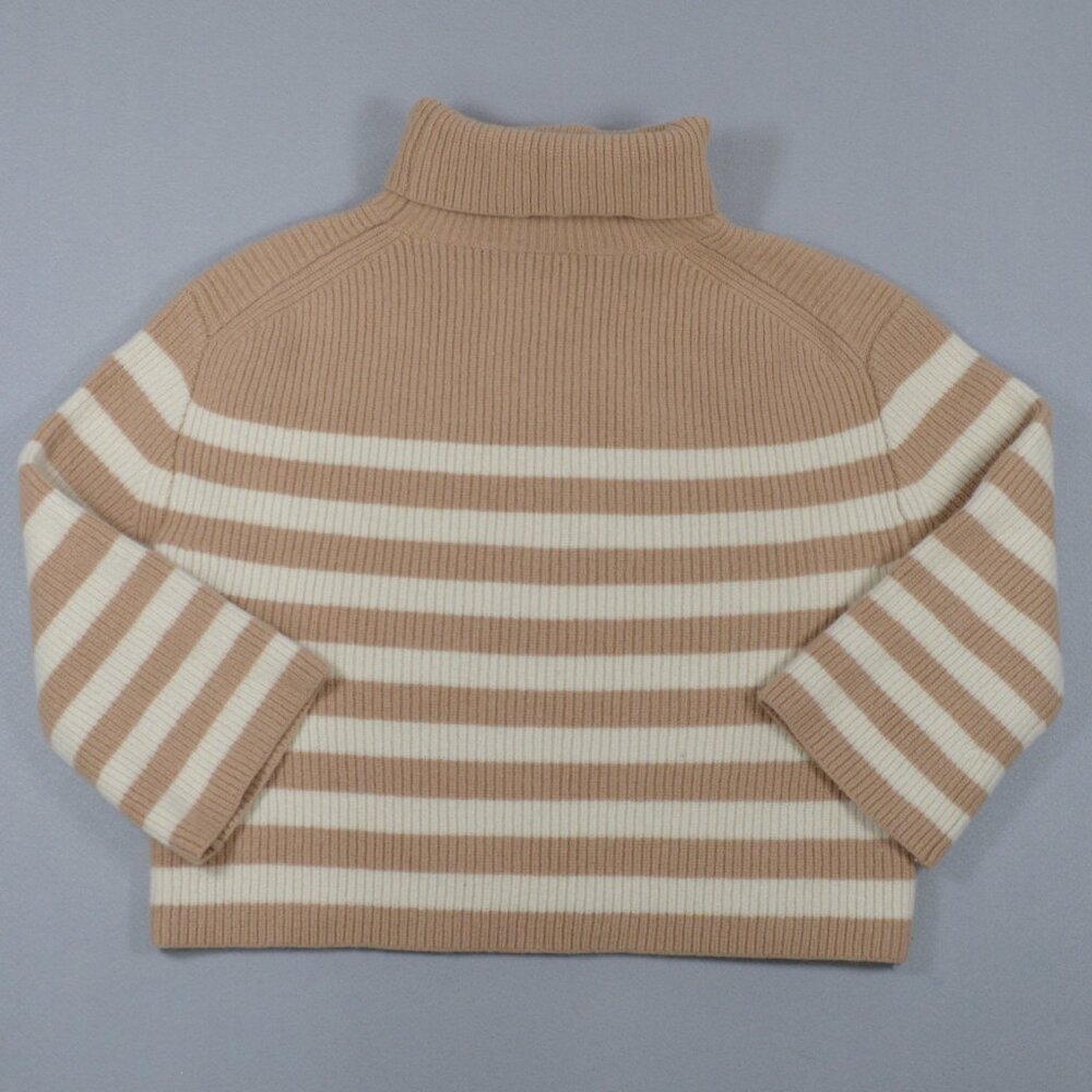 🧥 J.Crew Wool Cashmere Blend Striped Cropped Turtleneck Sweater Tan M